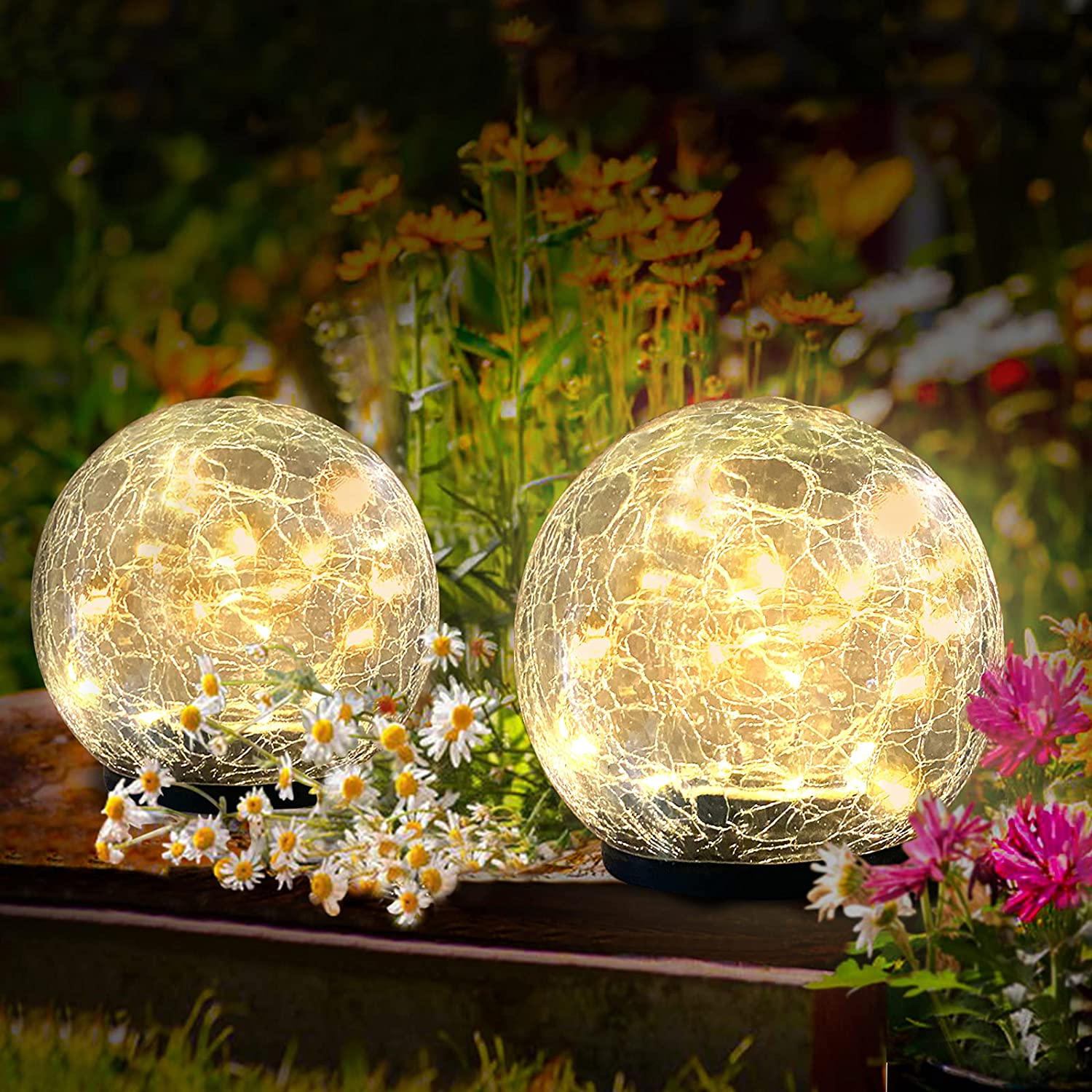Solar Power Crakle Ball Light With Warm light