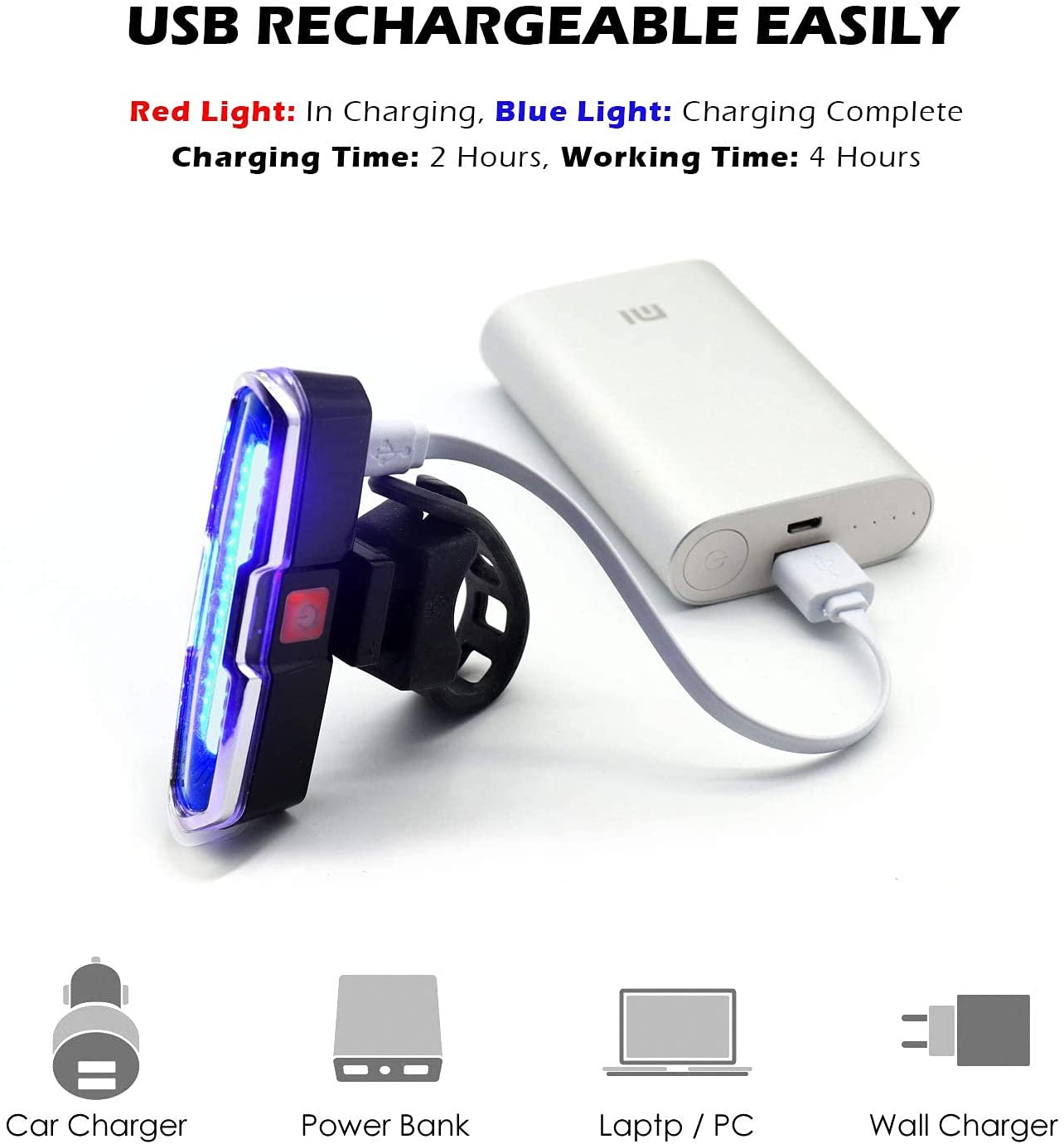 Ultra Red And Blue Bike Light Can Be Rechargable
