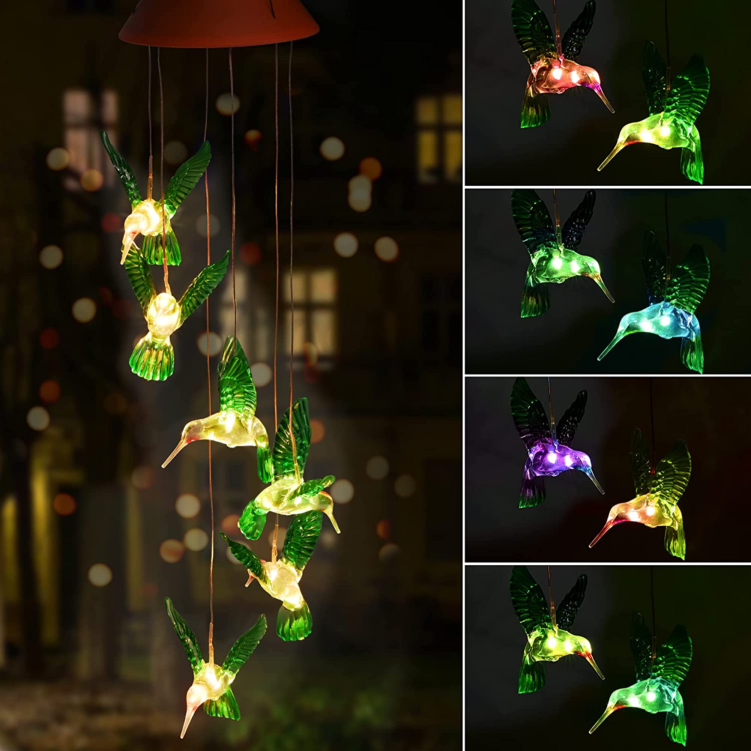 Solar Hummingbird Wind Chime Light decorate for garden