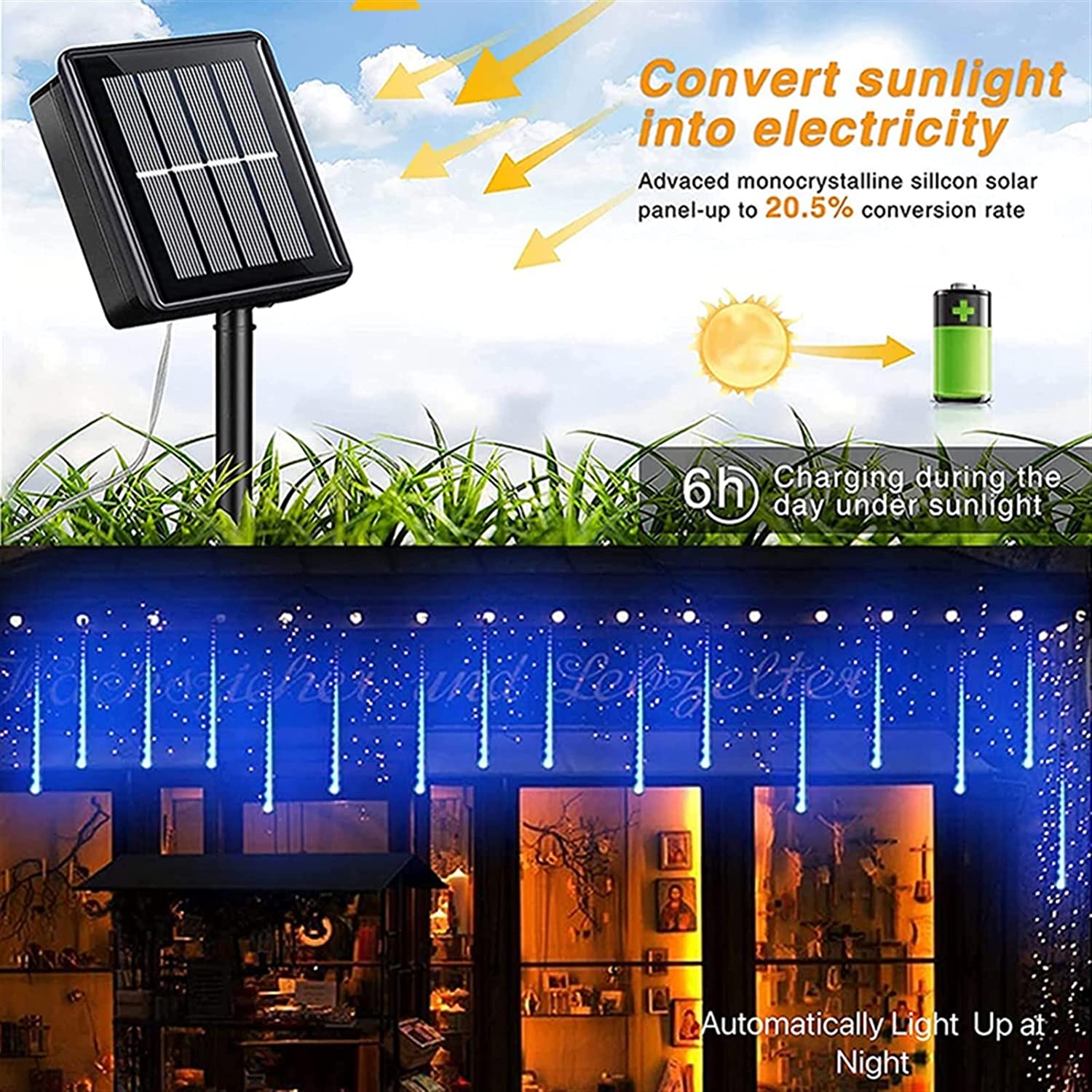 OEM 8 tubes LED Solar Shower Rain Light for Trees From China